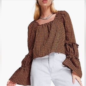 Top Shop Plaid Square Neck Top